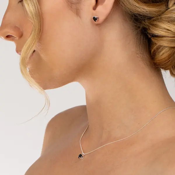 Conjunto Prata Leve Coração em Zircônia Preta