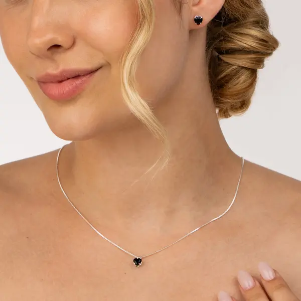 Conjunto Prata Leve Coração em Zircônia Preta