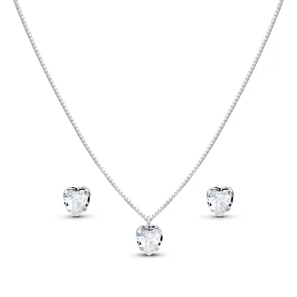 Conjunto Prata Leve Coração em Zircônia Branca