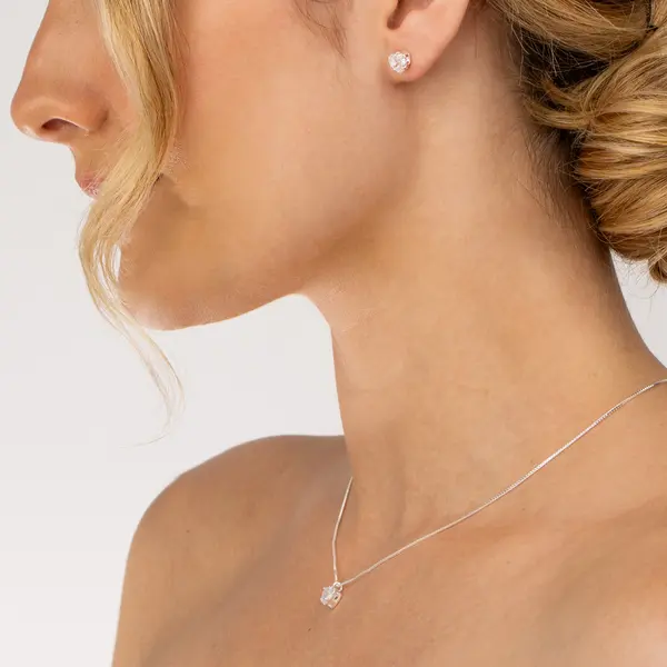 Conjunto Prata Leve Coração em Zircônia Branca