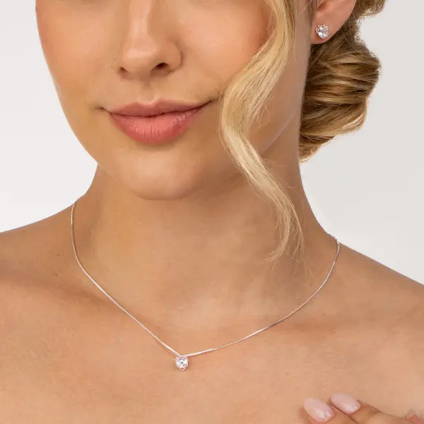 Conjunto Prata Leve Coração em Zircônia Branca