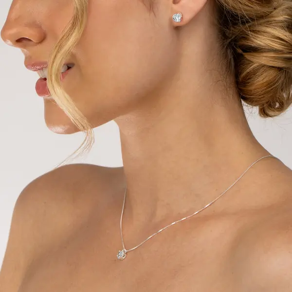 Conjunto Prata Leve Coração em Zircônia Azul Claro