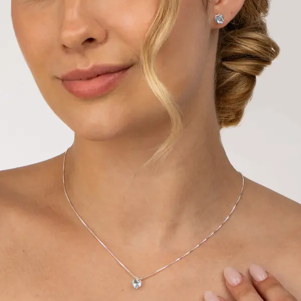 Conjunto Prata Leve Coração em Zircônia Azul Claro