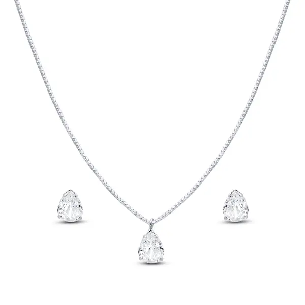 Conjunto Prata Leve Gota em Zircônia Branca