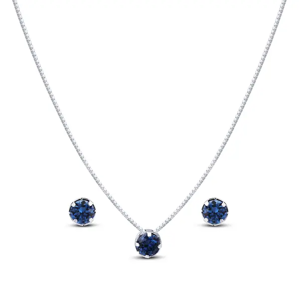 Conjunto Prata Leve Redondo em Zircônia Azul Escuro