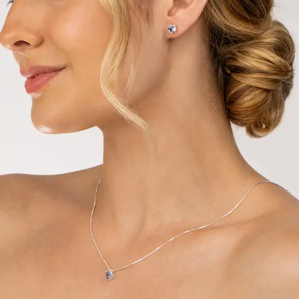 Conjunto Prata Leve Coração em Zircônia Lilás