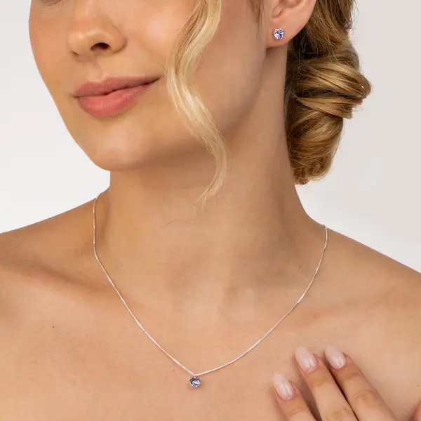 Conjunto Prata Leve Coração em Zircônia Lilás