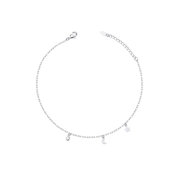 Tornozeleira Prata Leve Estrelas e Luas