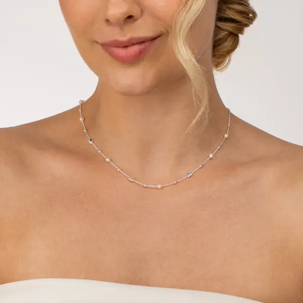 Gargantilha Prata Leve Corações e Pérolas