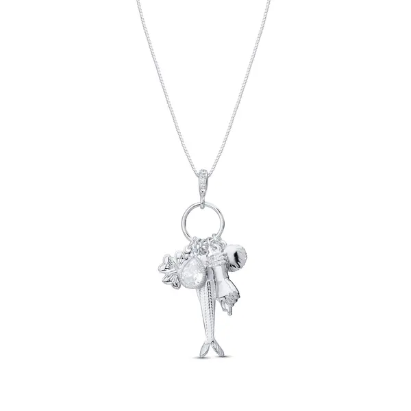 Gargantilha Prata Leve Longa Amuletos da Sorte