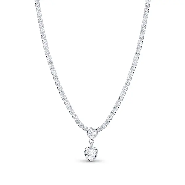 Gargantilha Prata Leve Riviera Dois Corações