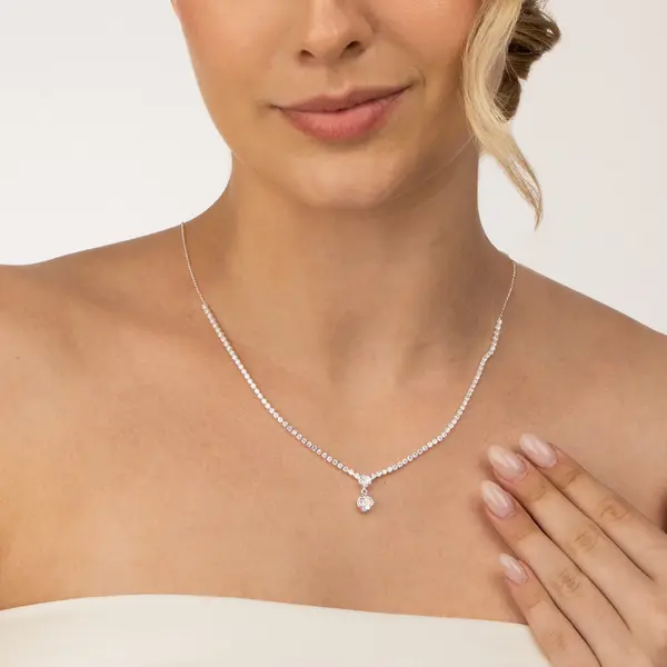 Gargantilha Prata Leve Riviera Dois Corações