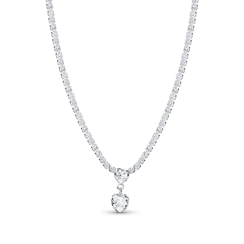 Gargantilha Prata Leve Riviera Dois Corações