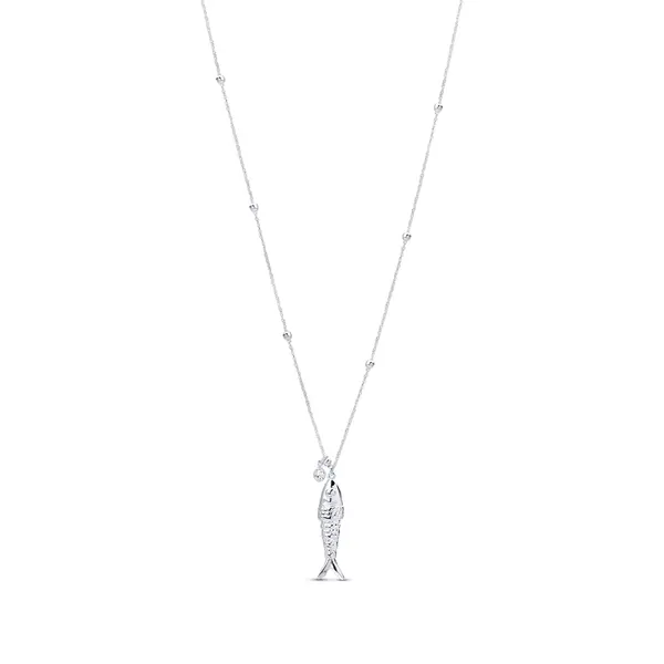 Colar Prata Leve Carpa Malha com Bolinhas