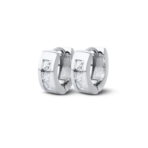 Brinco Argola Click Banho de Ródio P Três Zircônias