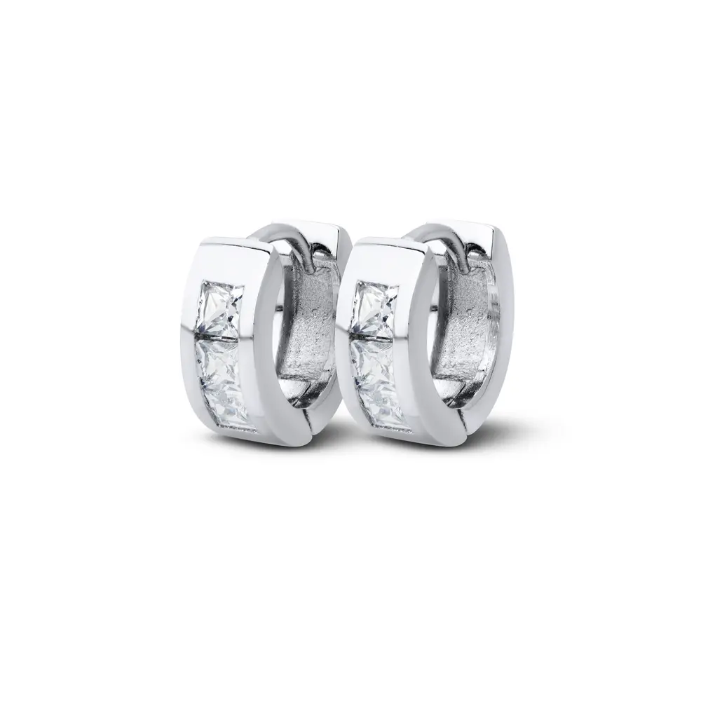 Brinco Argola Click Banho de Ródio P Três Zircônias