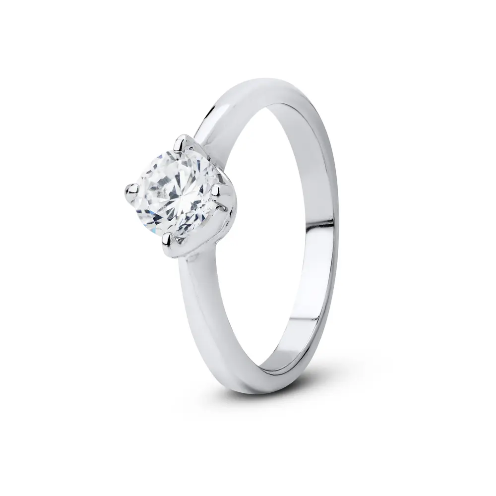 Anel Solitário Banho de Ródio Zircônia Central Grande