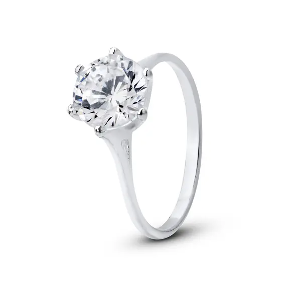 Anel Prata Solitário Zircônia Redonda Grande