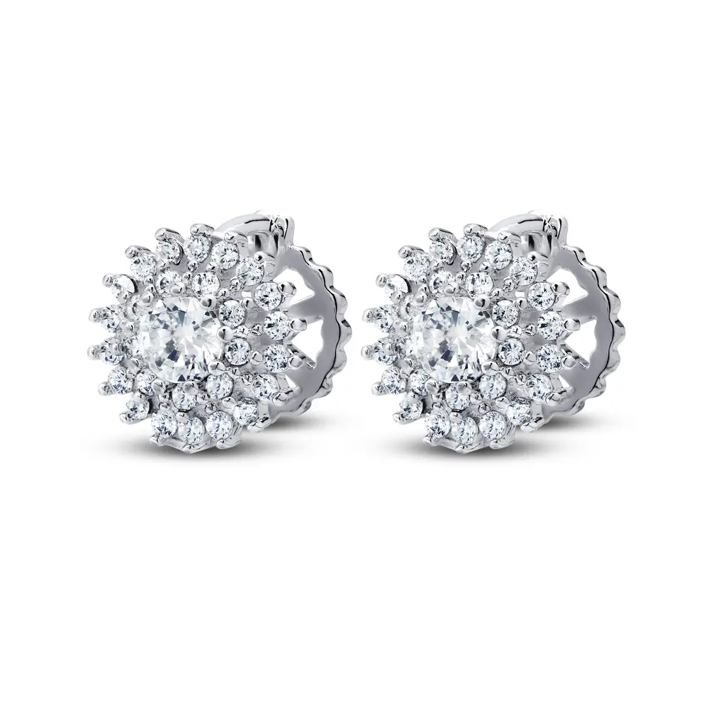 Brinco Prata Leve Redondo Cravejado