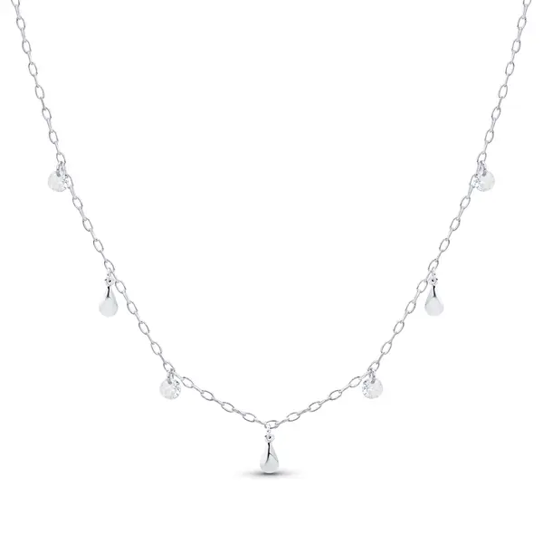 Gargantilha Prata Leve Plaquinhas Gotas e Zircônias