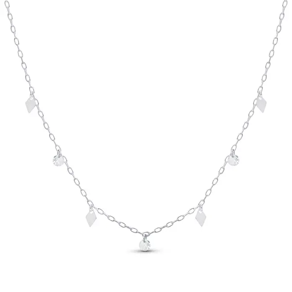 Gargantilha Prata Leve Plaquinhas e Zircônias