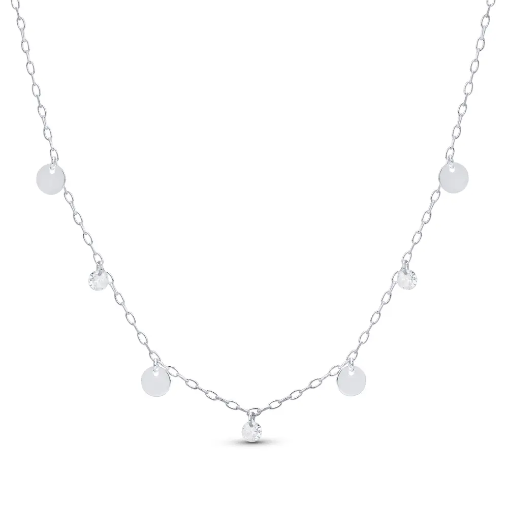 Gargantilha Prata Leve Plaquinhas Redondas Lisas