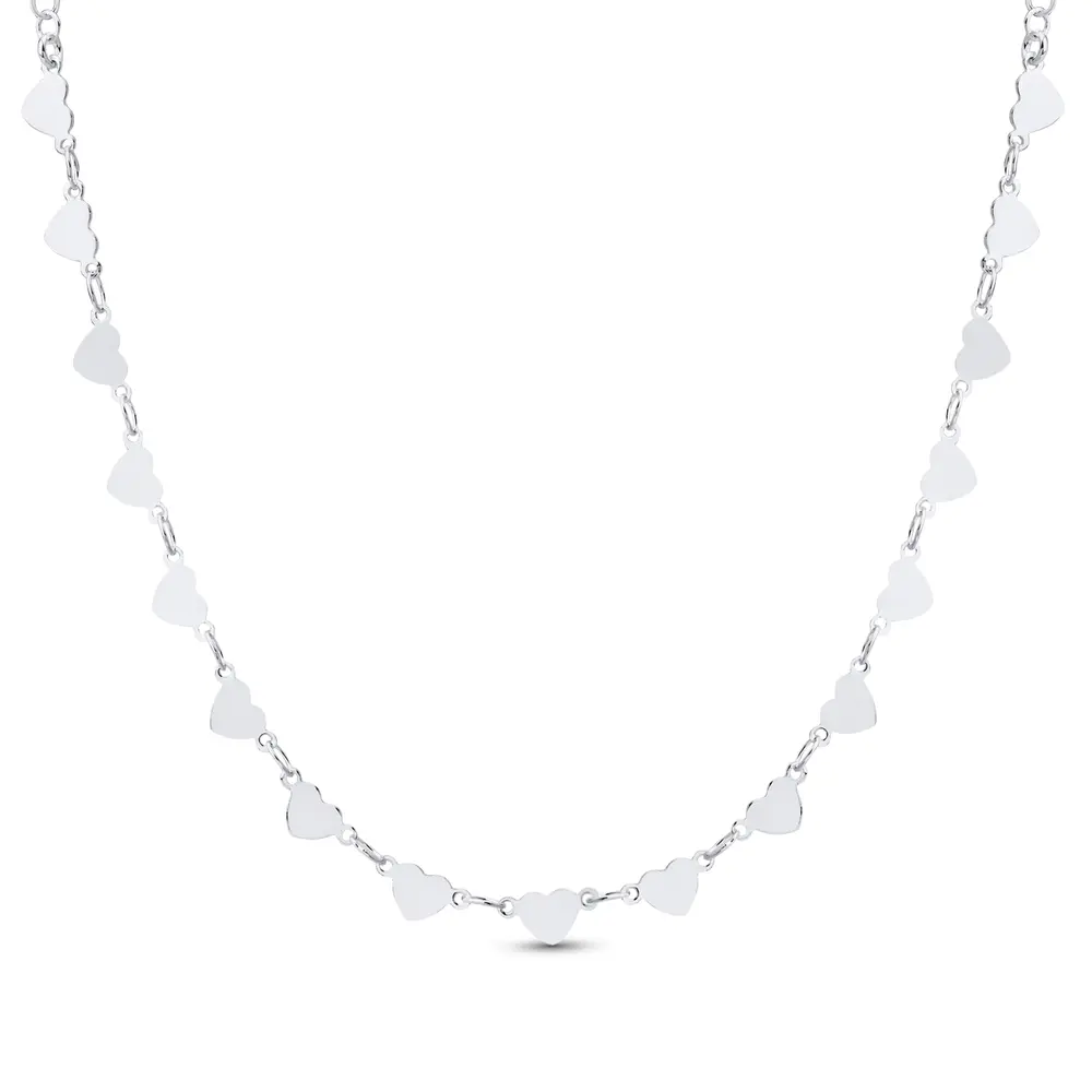 Gargantilha Prata Leve Plaquinhas Corações