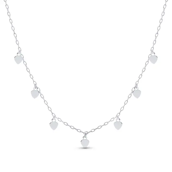 Gargantilha Prata Leve Plaquinhas Coração Medias