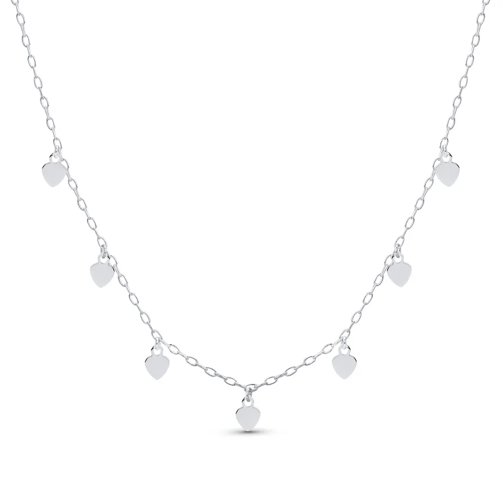 Gargantilha Prata Leve Plaquinhas Coração Medias