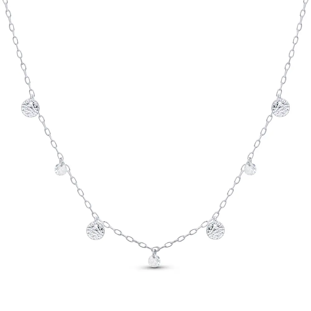 Gargantilha Prata Leve Plaquinhas Redondas Trabalhadas