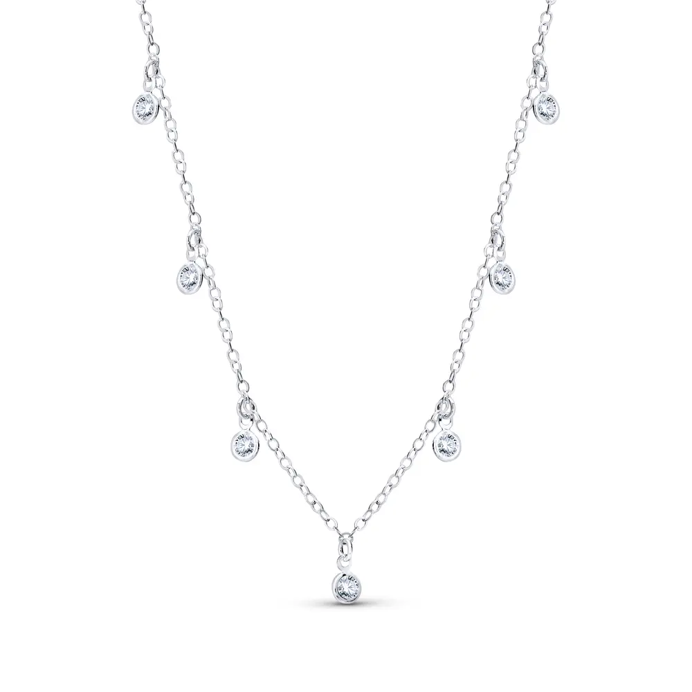 Gargantilha Prata Leve Zircônias Redondas