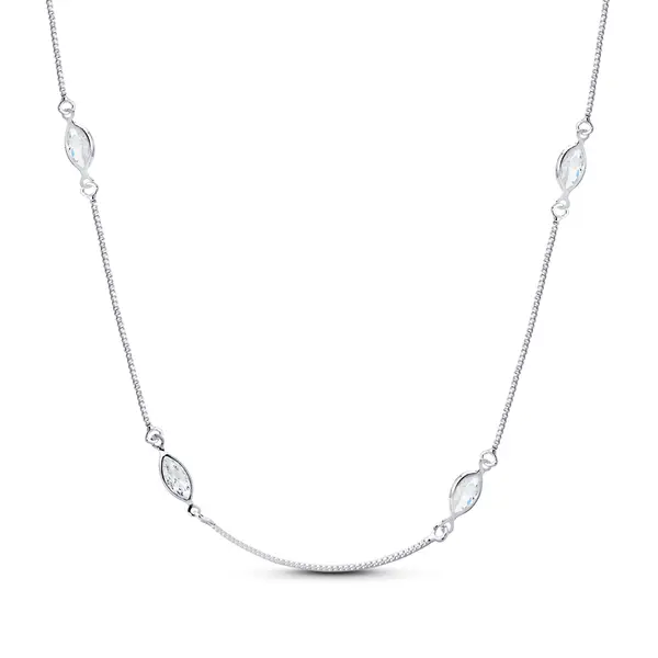 Gargantilha Prata Leve Zircônias Navete