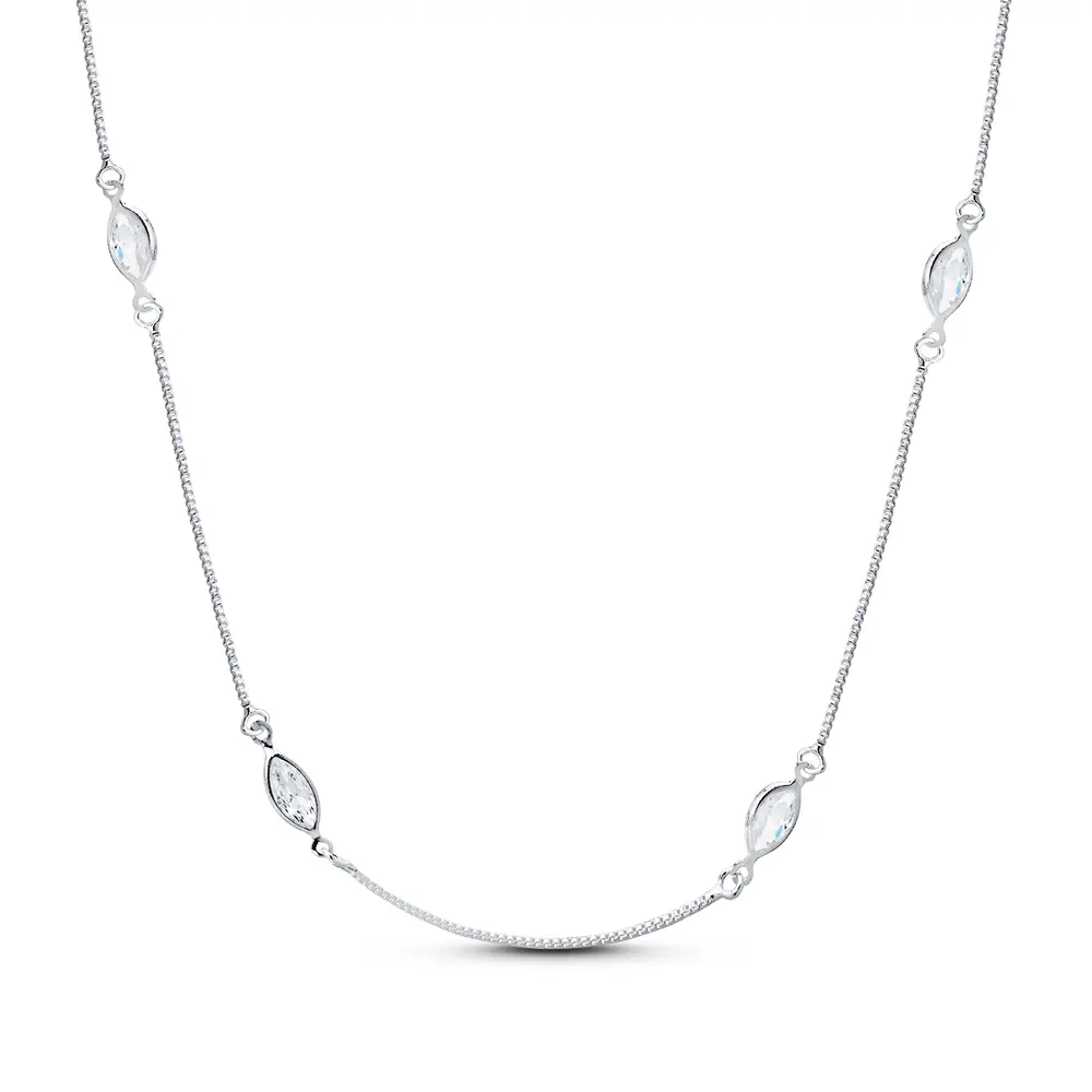 Gargantilha Prata Leve Zircônias Navete