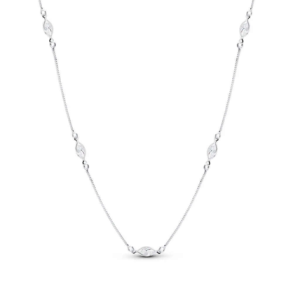 Gargantilha Prata Leve Zircônias Navete