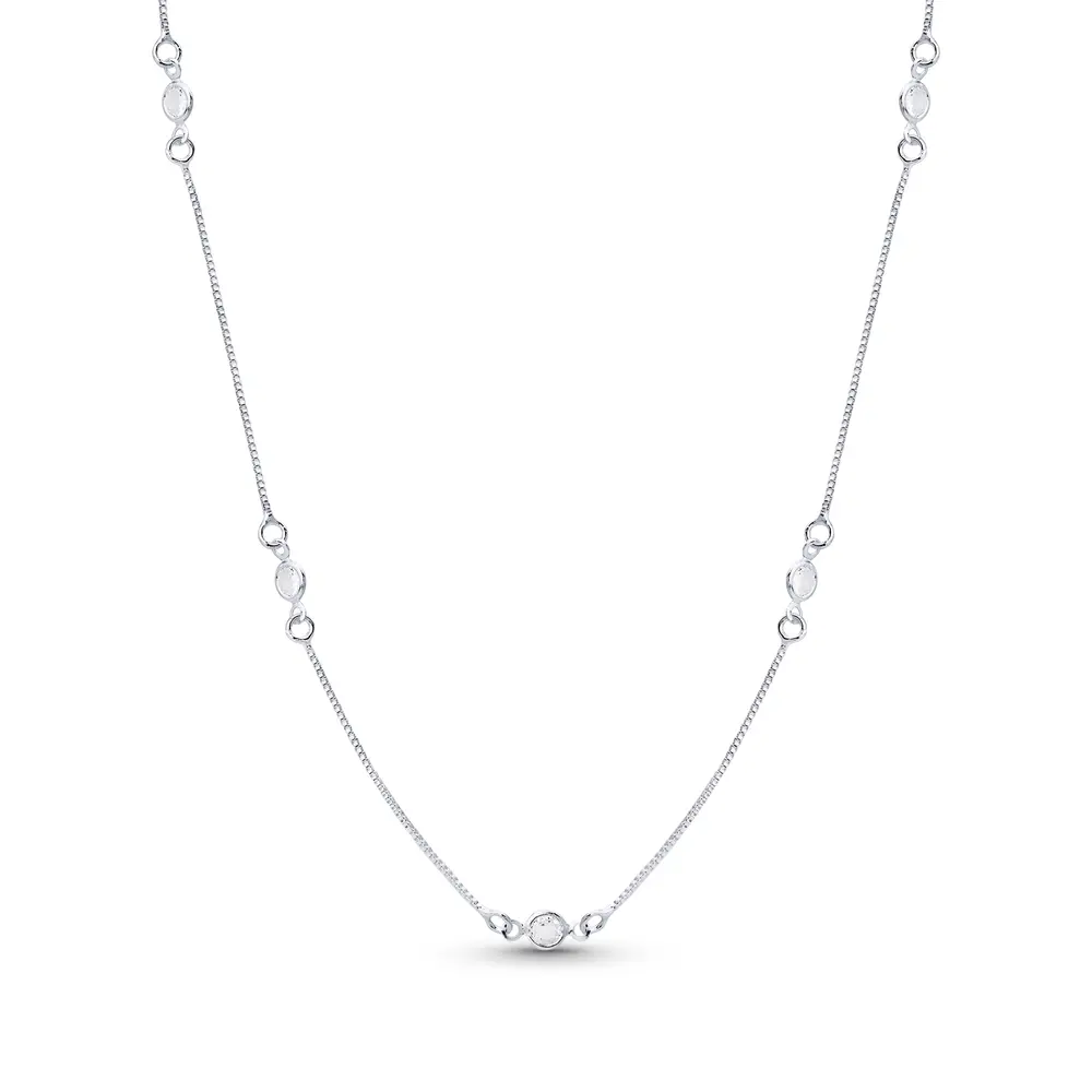 Gargantilha Prata Leve Zircônias Redondas
