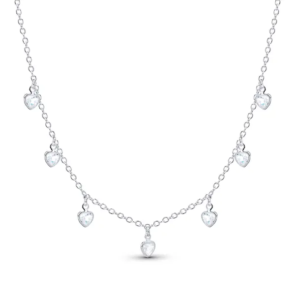 Gargantilha Prata Leve Corações em Zircônias