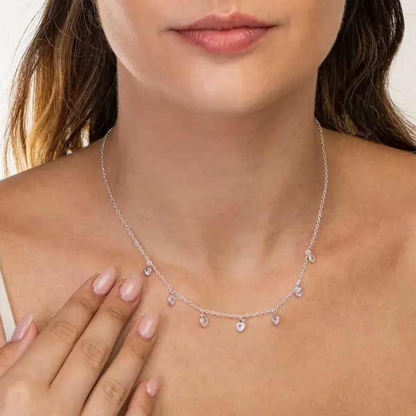 Gargantilha Prata Leve Corações em Zircônias