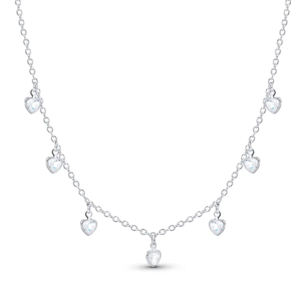 Gargantilha Prata Leve Corações em Zircônias
