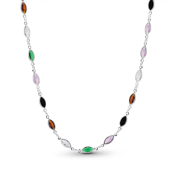 Gargantilha Prata Leve Zircônias Navete Coloridas