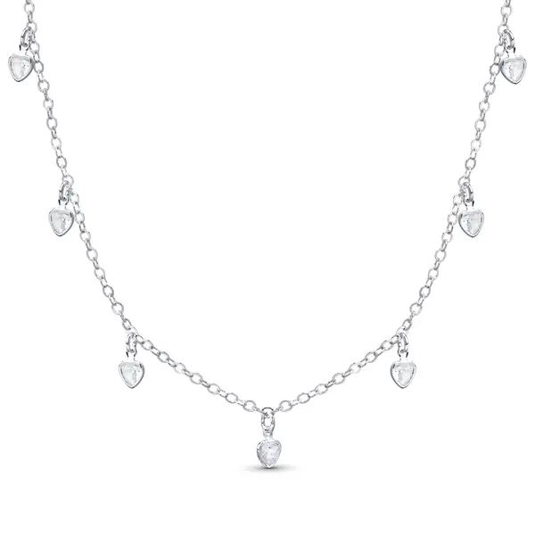 Gargantilha Prata Leve Corações em Zircônias