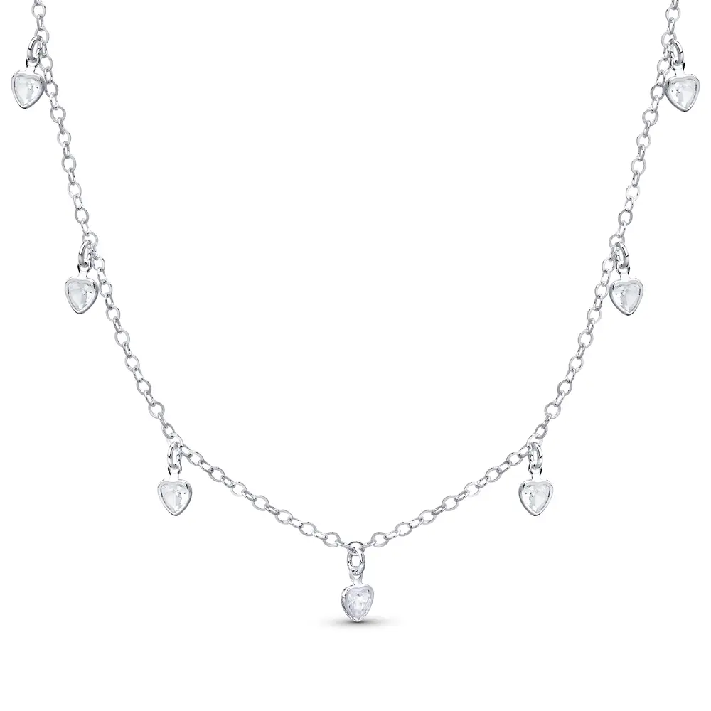 Gargantilha Prata Leve Corações em Zircônias