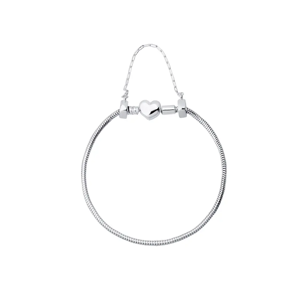 Pulseira Prata Art Collection Coração +Trava