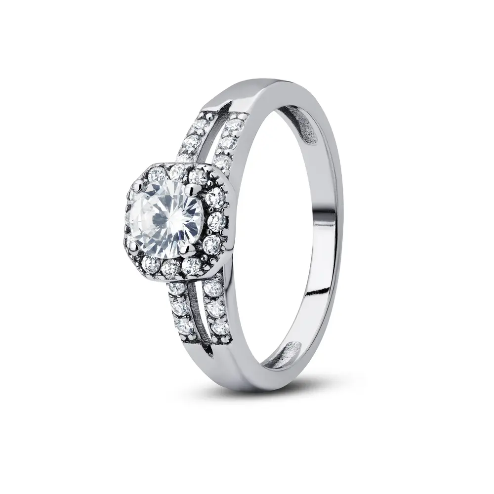 Anel Prata Rodinada Solitário Quadrado