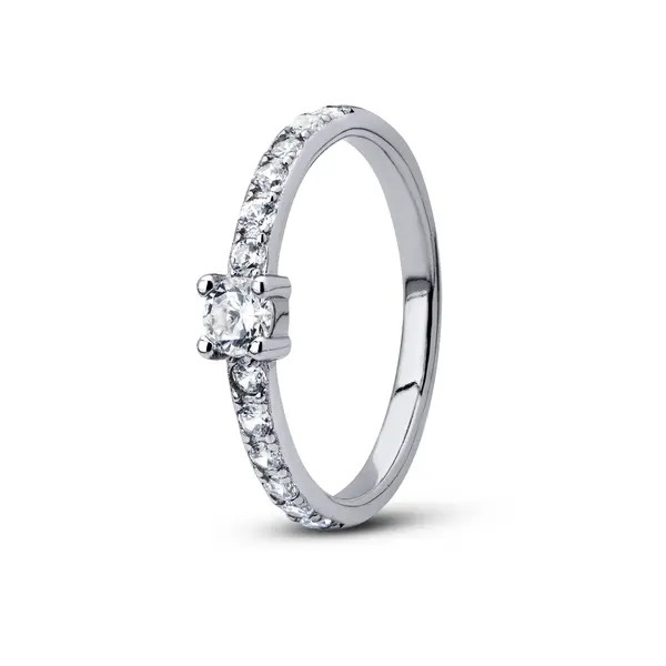 Anel Prata Rodinada Meia Aliança Cravejada