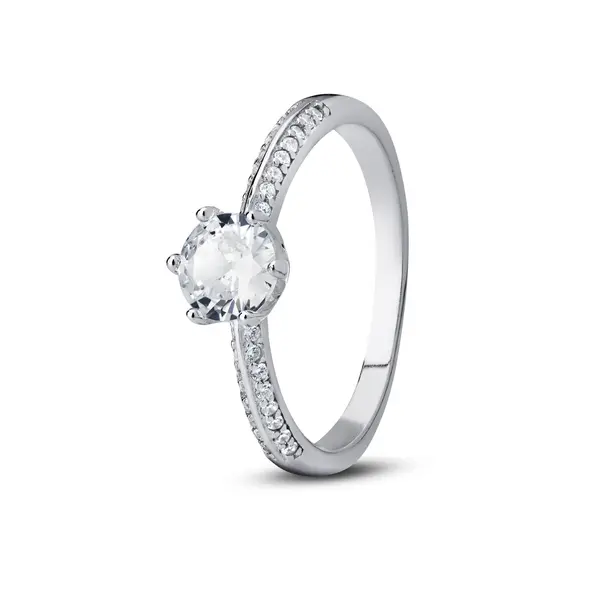 Anel Prata Solitário Zircônia Central Redonda