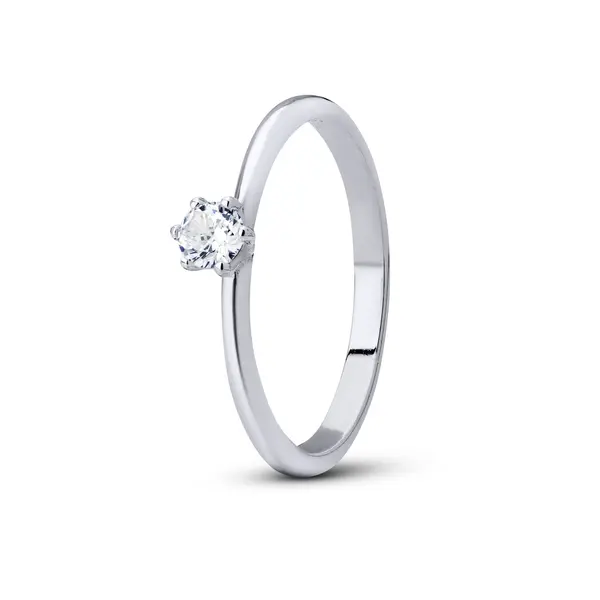Anel Prata Solitário Zircônia Alta