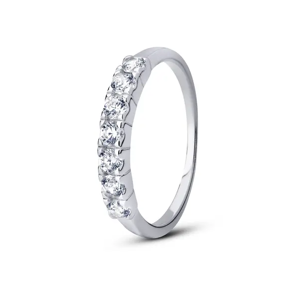 Anel Prata Meia Aliança Zircônias Redondas