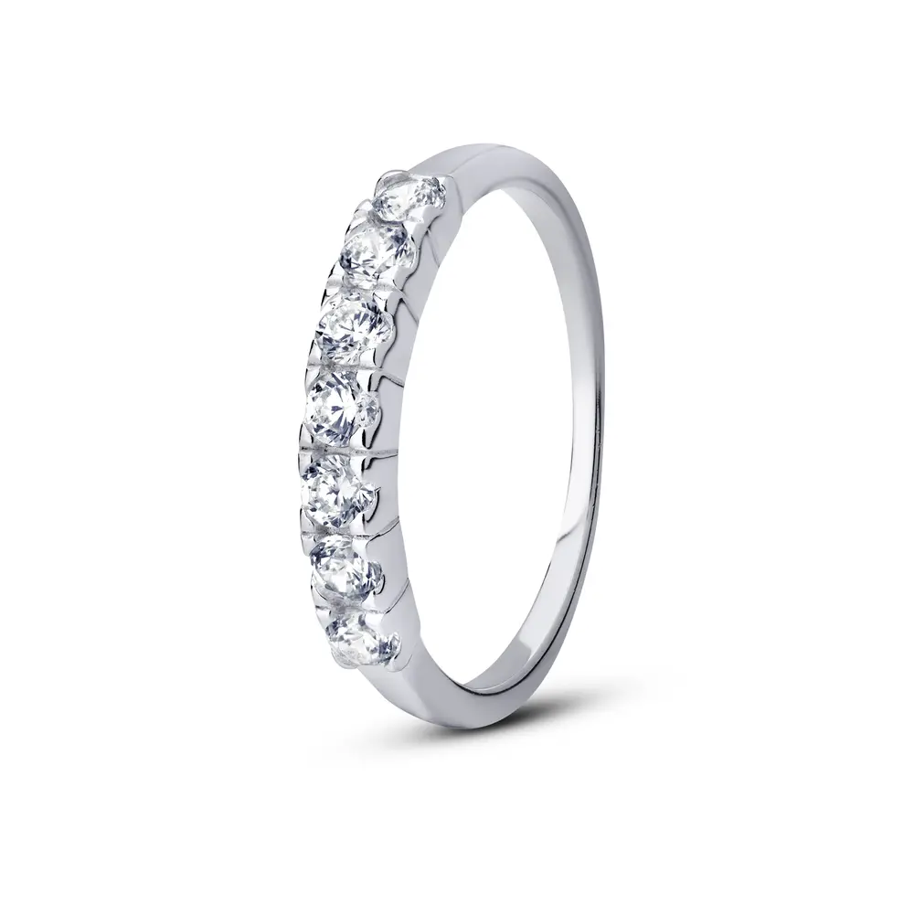 Anel Prata Meia Aliança Zircônias Redondas