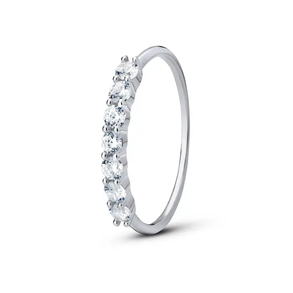 Anel Prata Meia Aliança Zircônias Redondas Médias