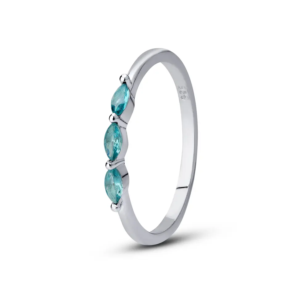 Anel Prata Meia Aliança Três Zircônias Navete Verde